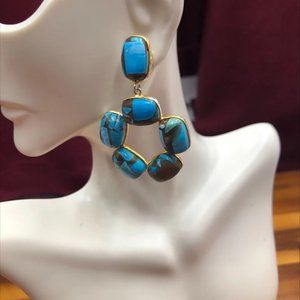 Turquoise Earrings, Tribal Stone Earrings, Indian Jewelry, Handmade Tribal Jewel